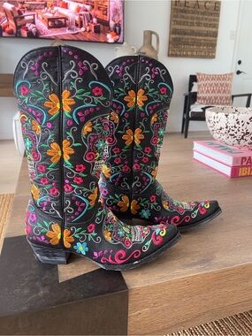 Old Gringo Klak L1300-1 Sugar Skull Cowboy Boots Black 7.5 B Embroidered